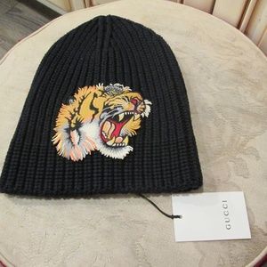 new GUCCI black WOOL Tiger Supreme beanie Sz M